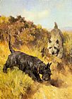 Arthur Wardle Two Scotties in a Landscape painting